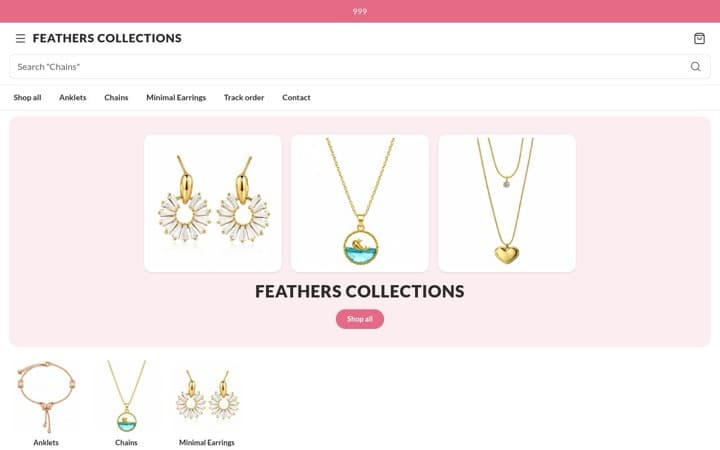 Feathers Collections — a live store built and published on SitesPlaced