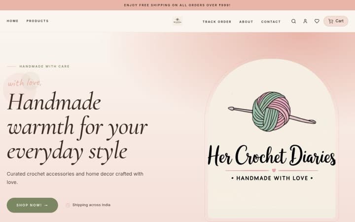 Her Crochet Diaries — a live store built and published on SitesPlaced