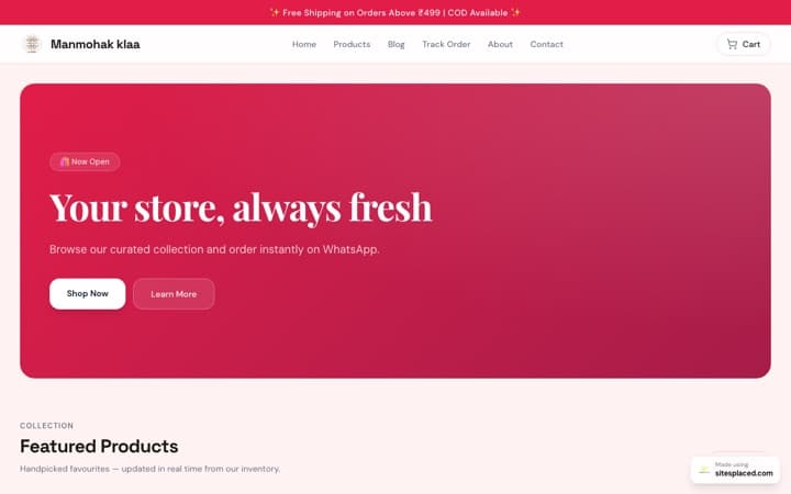 Manmohak klaa — a live store built and published on SitesPlaced