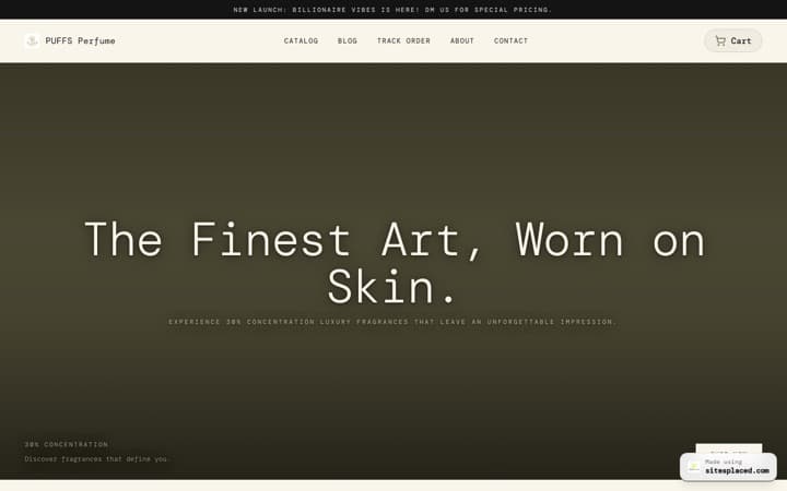 PUFFS Perfume — a live store built and published on SitesPlaced