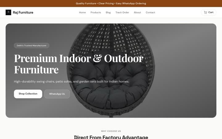 Raj Furniture — a live store built and published on SitesPlaced