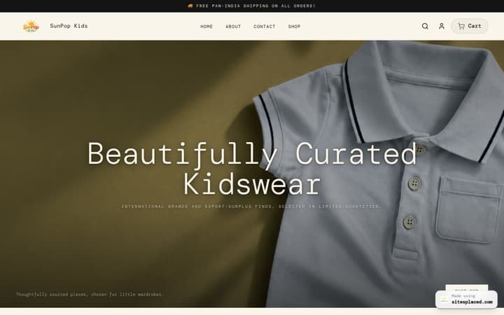 SunPop Kids — a live store built and published on SitesPlaced