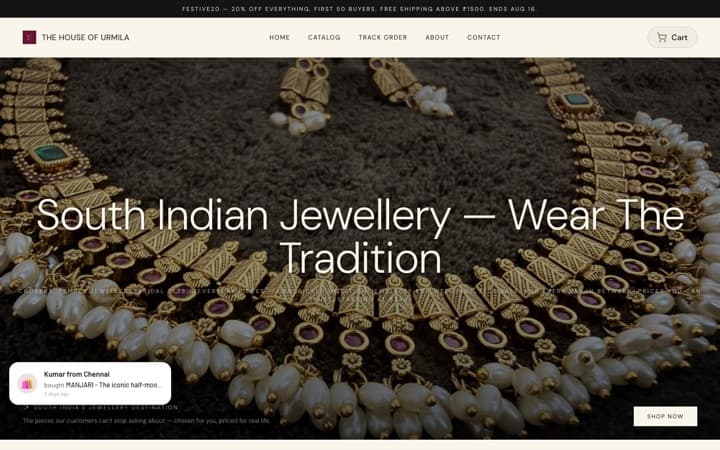 THE HOUSE OF URMILA — a live store built and published on SitesPlaced