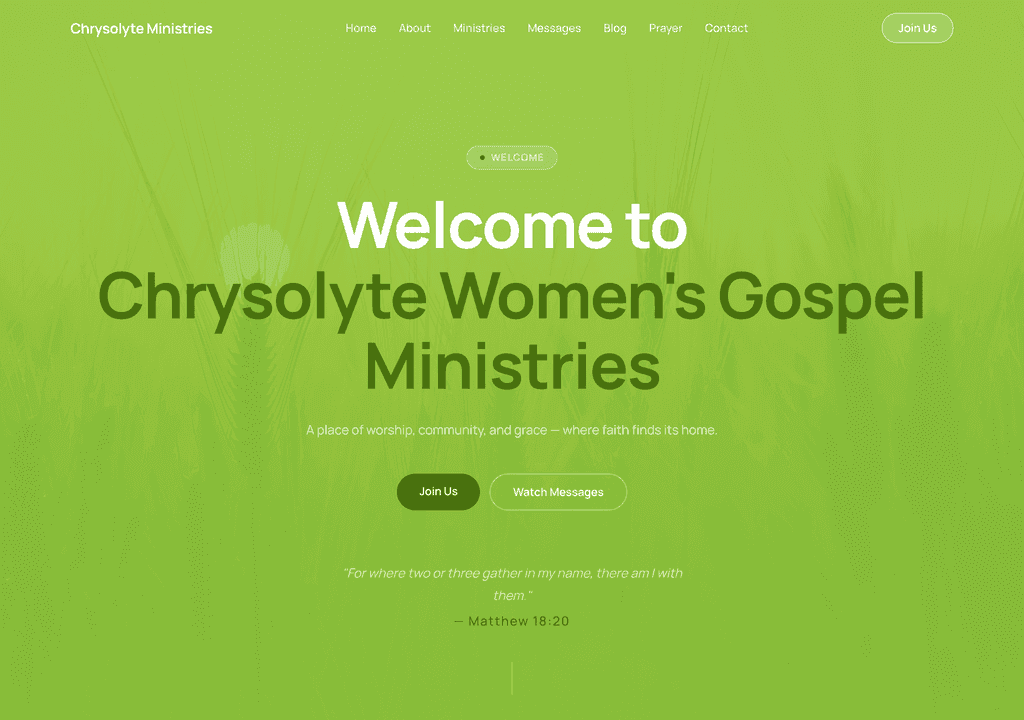 Chrysolyte Ministries — a real church & ministry built and published on SitesPlaced