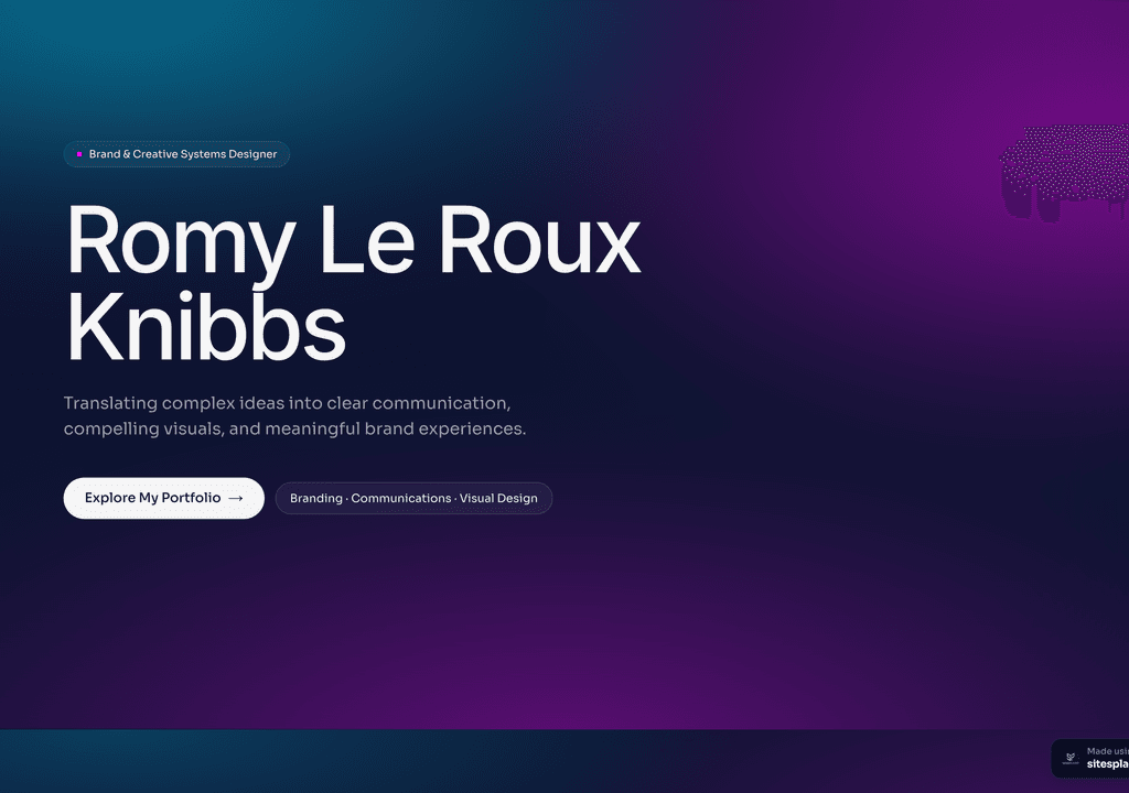 Romy Le Roux Knibbs — a real brand designer built and published on SitesPlaced