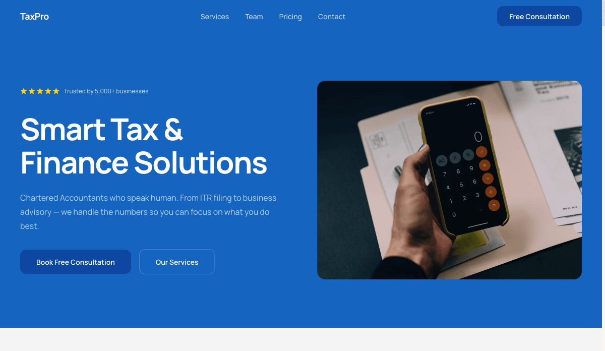 Preview of the Accountant — Finance & Tax template, designed for small business website websites