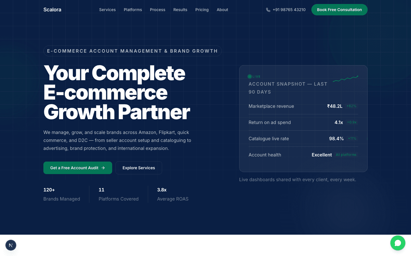 Preview of the Scalora — E-commerce Growth Agency template