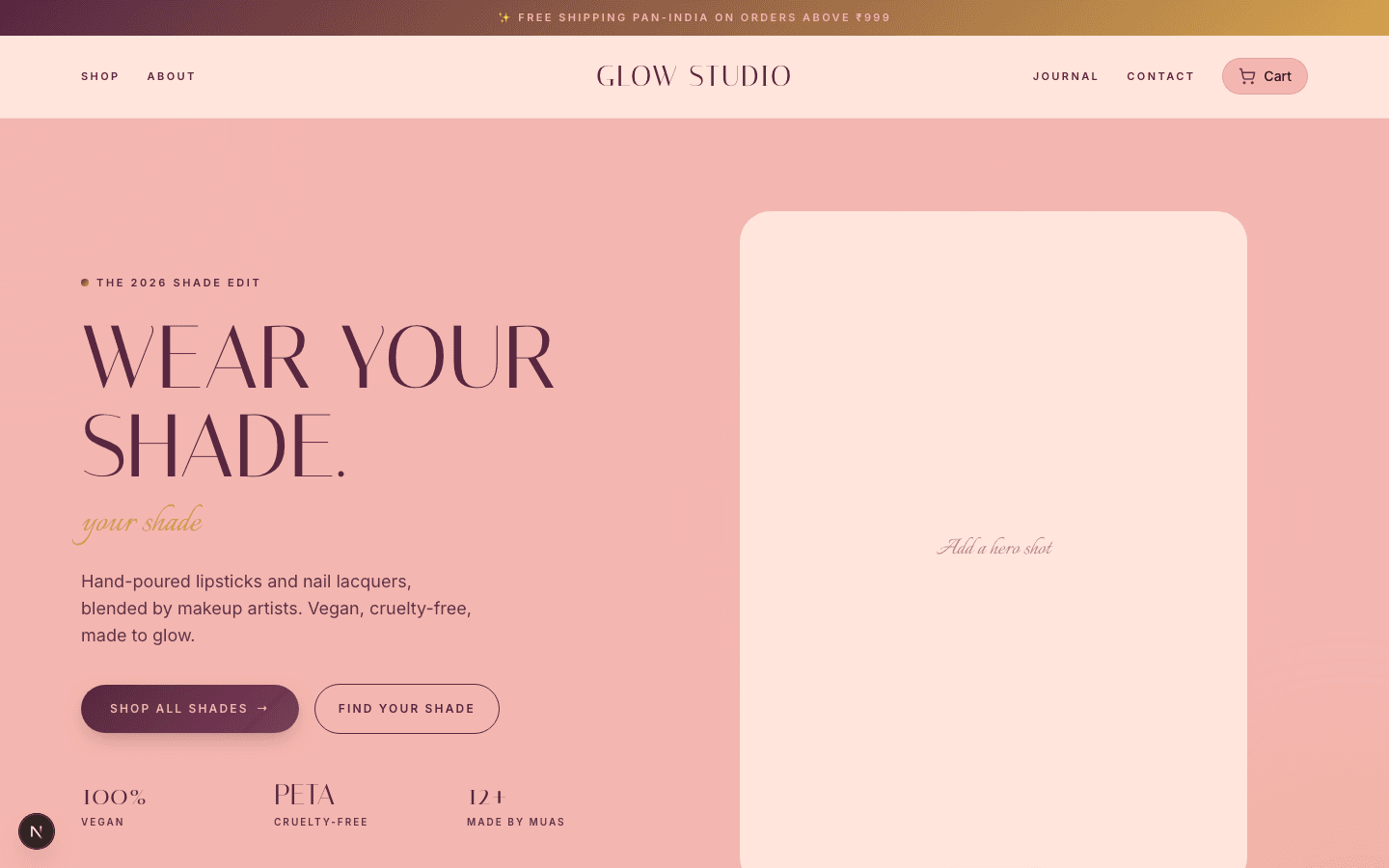 Preview of the Glow Studio — Color Cosmetics template