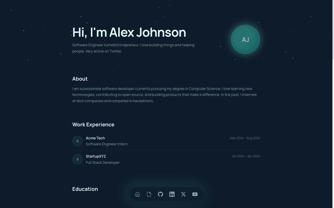 Preview of the CS Student Portfolio template, designed for student portfolio website websites