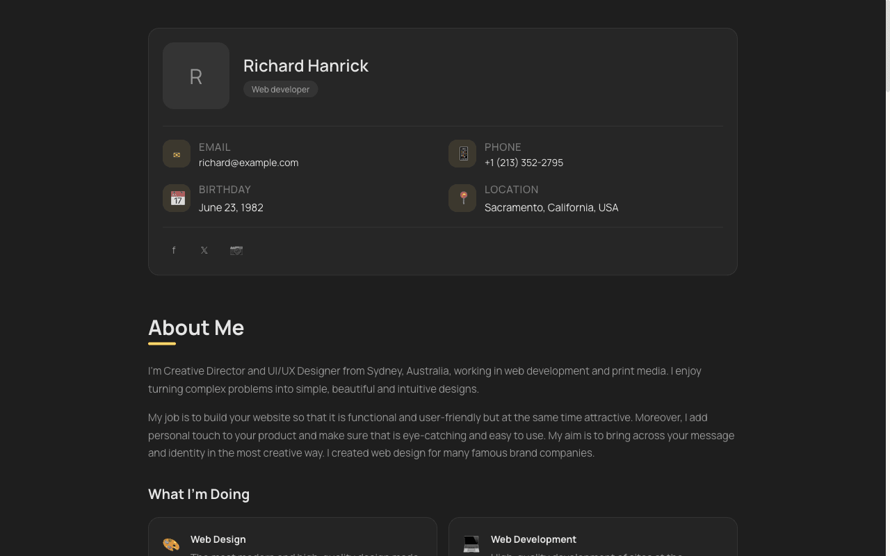 Preview of the vCard Portfolio template