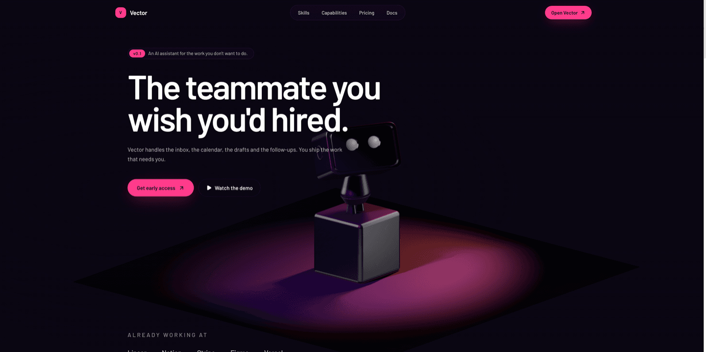 Preview of the Vector — AI Assistant Landing template
