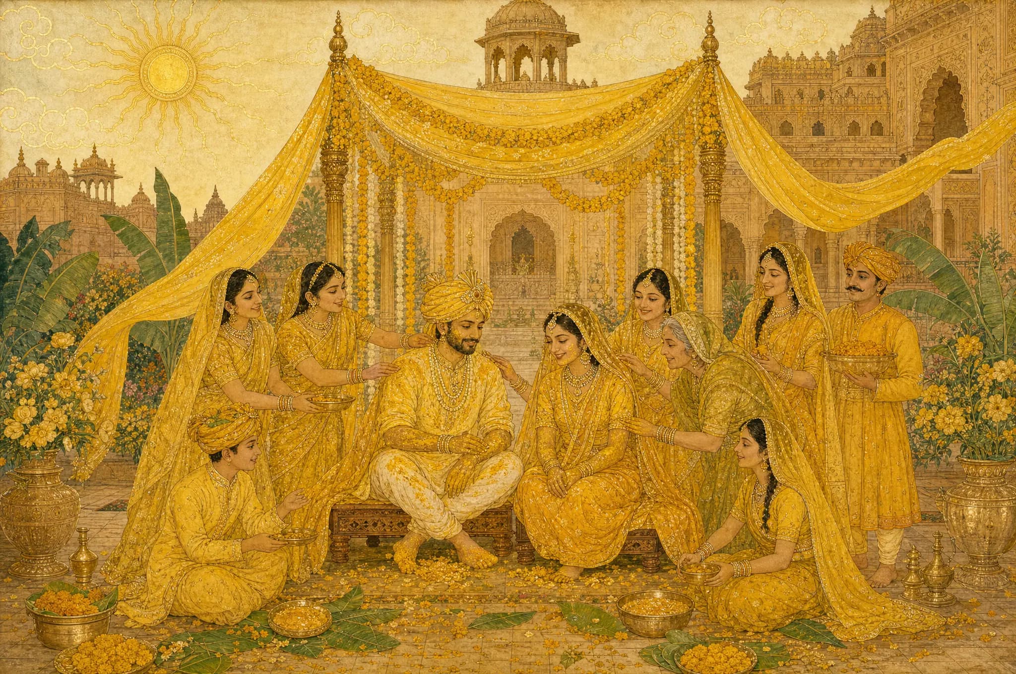 Painted haldi ceremony scene from a wedding invitation website