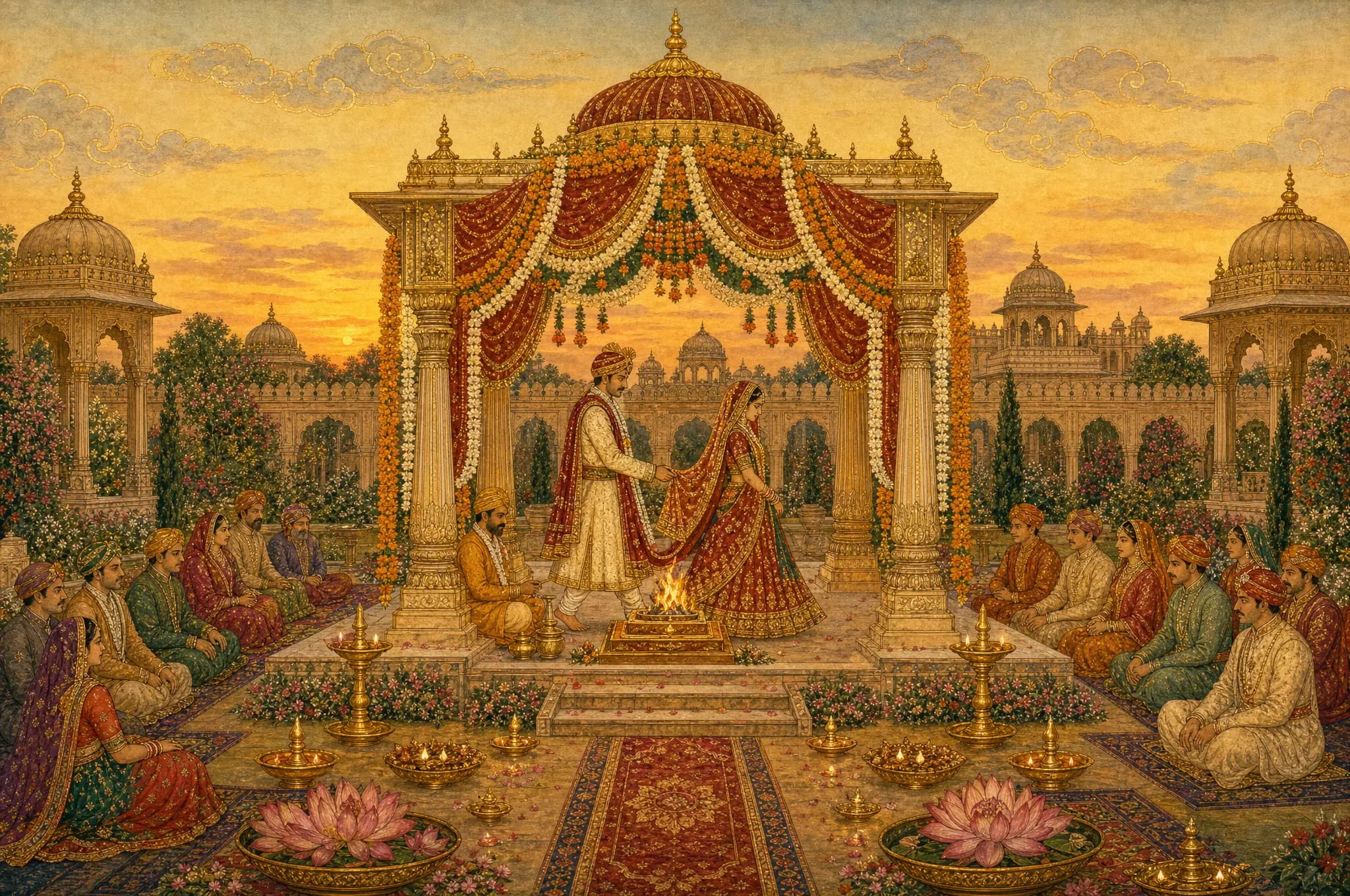 Painted mandap pheras scene from a wedding invitation website