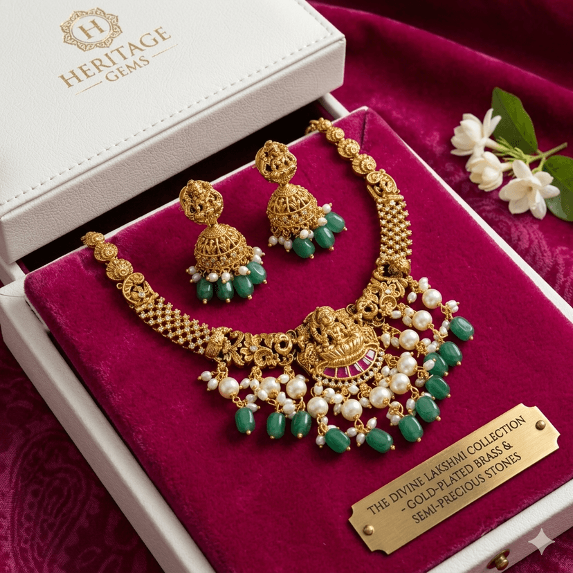 GOLD LAKSHMI NECKLACE SET - Image 1