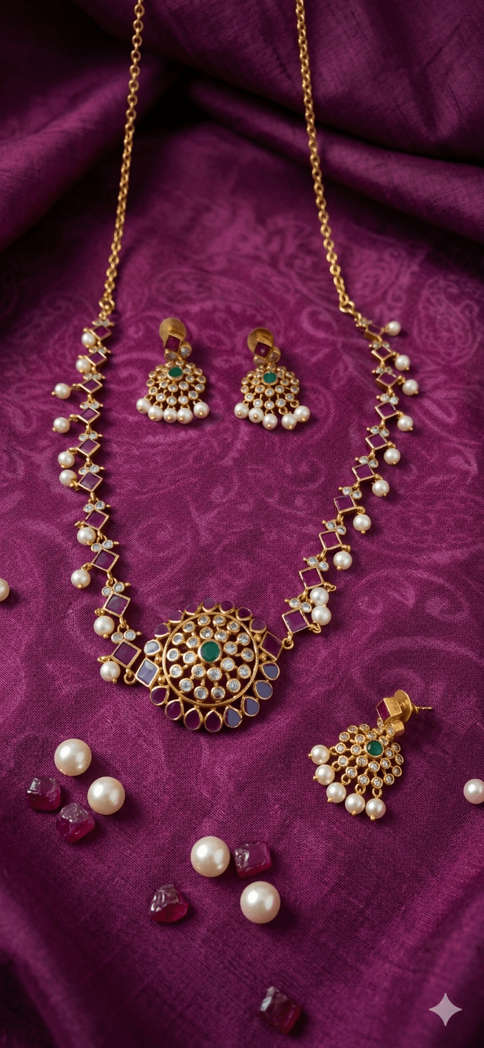 AD CZ PEARL NECKLACE SET