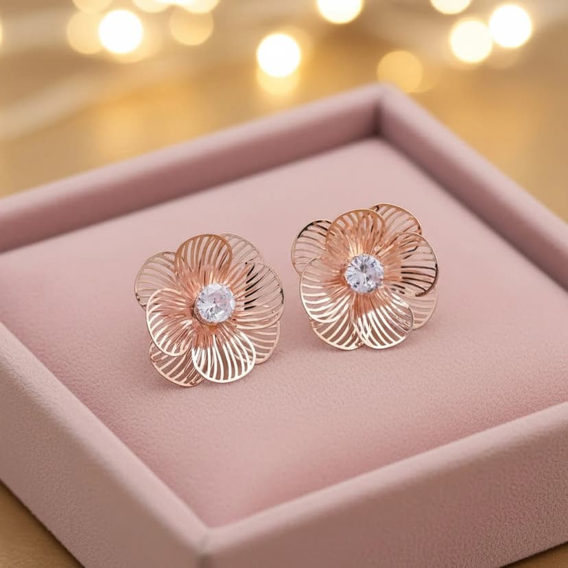 Rose Gold Flower Stud Earrings