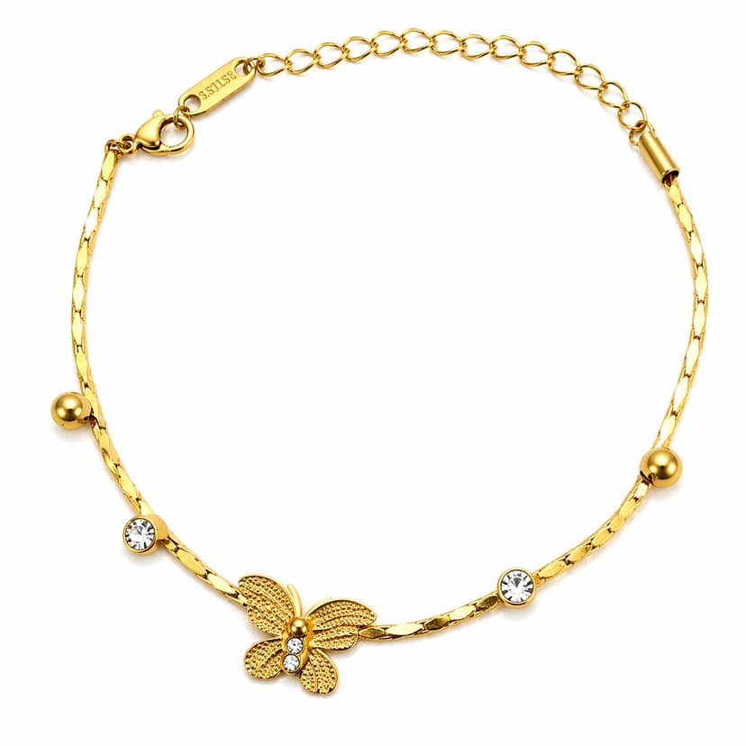 Gold Tone Butterfly Stoned Chain Bracelet