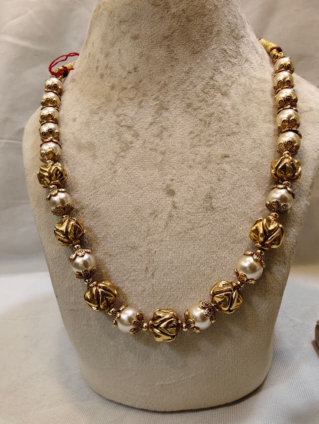 Vellora Jewels Antique Combo Set | Royal Pearl Beaded Heritage | Necklace + Earrings
