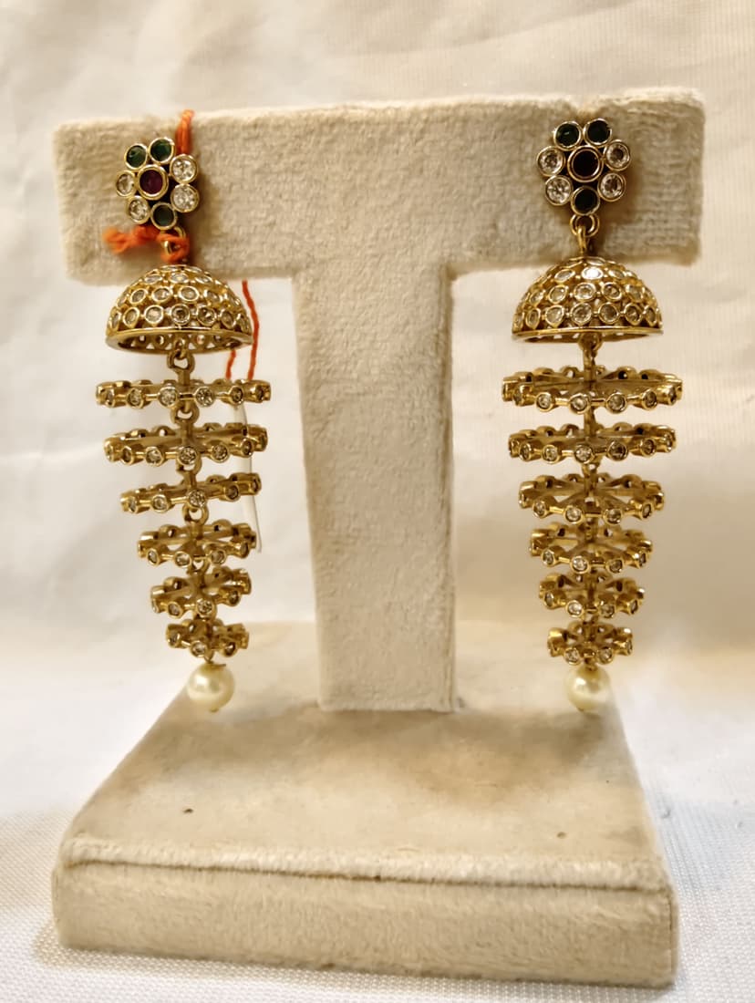 Vellora Jewels Antique Jhumka Earrings | Multi-Tiered Crown Stud | Traditional/Temple Style