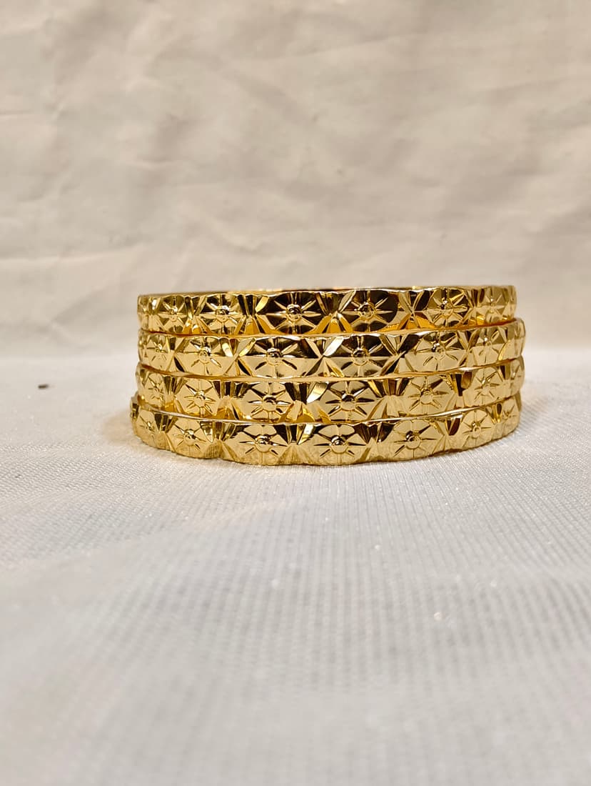 Vellora Jewels Micro Gold Plated Traditional Floral Starburst Bangles | Daily Wear | Sizes 2.4, 2.6, 2.8
