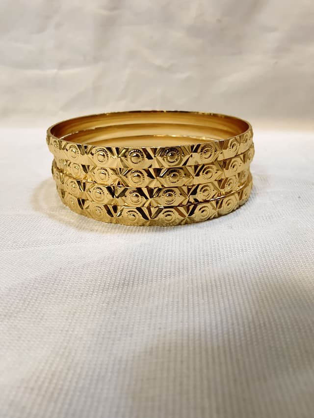 Vellora Jewels Micro Gold Plated Circular Medallion Embossed Bangles | Daily Wear | Sizes 2.4, 2.6, 2.8