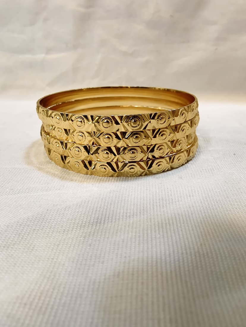 Vellora Jewels Micro Gold Plated Circular Medallion Embossed Bangles | Daily Wear | Sizes 2.4, 2.6, 2.8