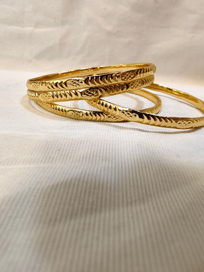 Vellora Jewels Micro Gold Plated Slender Chevron Carved Bangles | Daily Wear | Thin Bangles