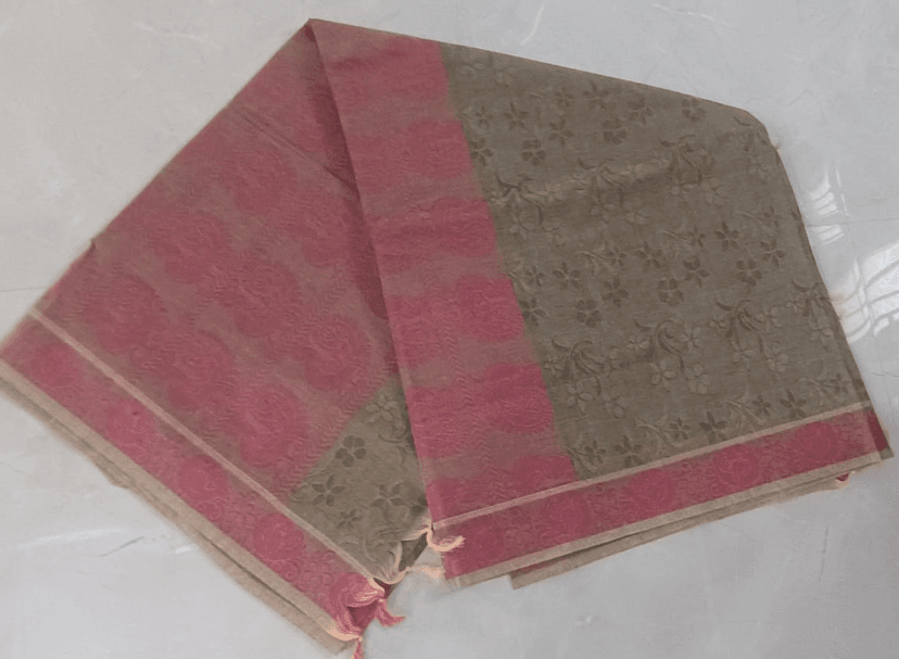 ஆலிவ் க்ரீன் லினன் காட்டன் புடவை (Olive Green Linen Cotton Saree) - Image 1