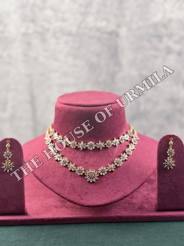 TAARA — CZ Floral Cluster Necklace Set
