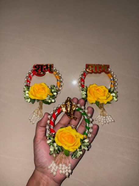 Handcrafted Yellow Rose Floral Shubh Labh & Ganesha Door Hanging Set (Set of 3)