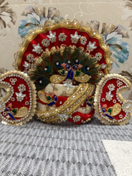 Handcrafted Shyam Baba Heavy Designer Mukut & Kundal Set with Mor Pankh - Image 1