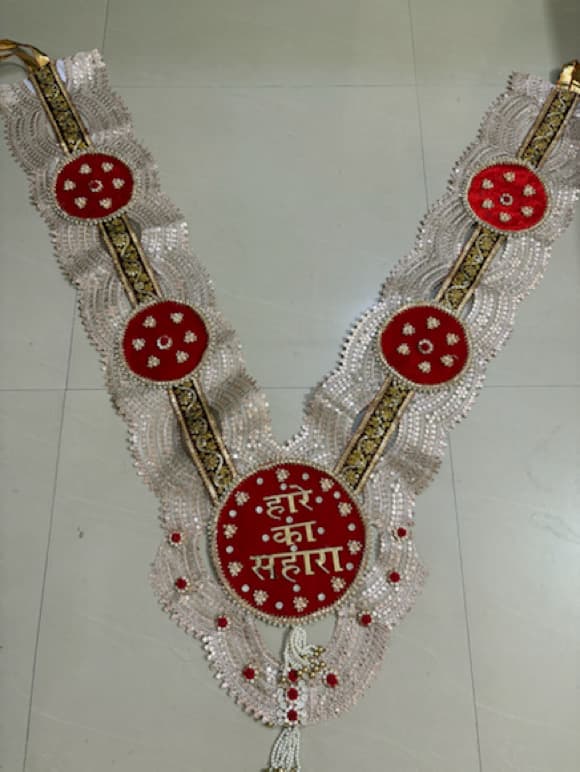 Handcrafted "Haare Ka Sahara" Red Velvet Shyam Baba Haar