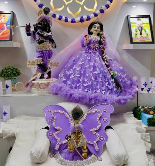 Handcrafted 11-Inch Purple Butterfly Theme Jugal Jodi & Laddu Gopal Poshak Set