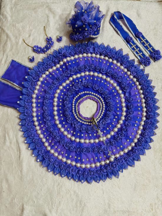 Handcrafted 28-Inch Extra Big Size Blue Rose & Pearl Theme Deity Poshak Set with Complete Shringar