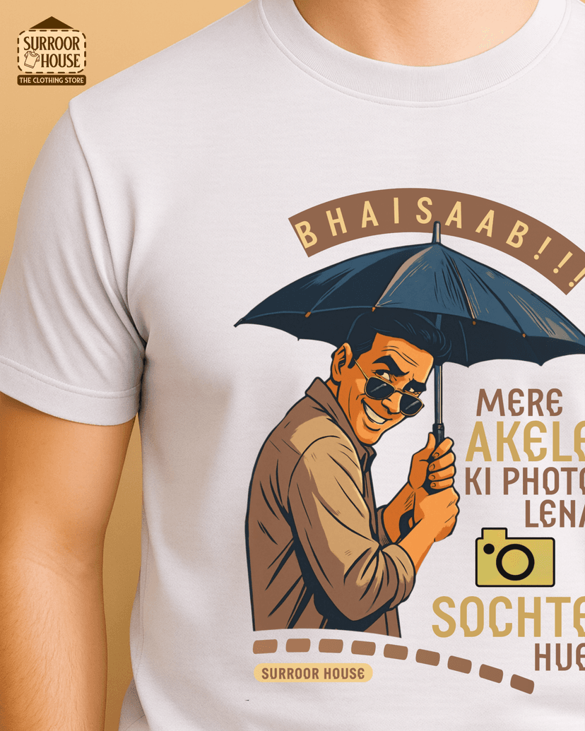 ‘Bhaisaab Mere Akele Ki Photo' Printed Premium Regular Fit Unisex T-Shirt | Ultra Soft Feel | 100% Cotton With Zero Irritation