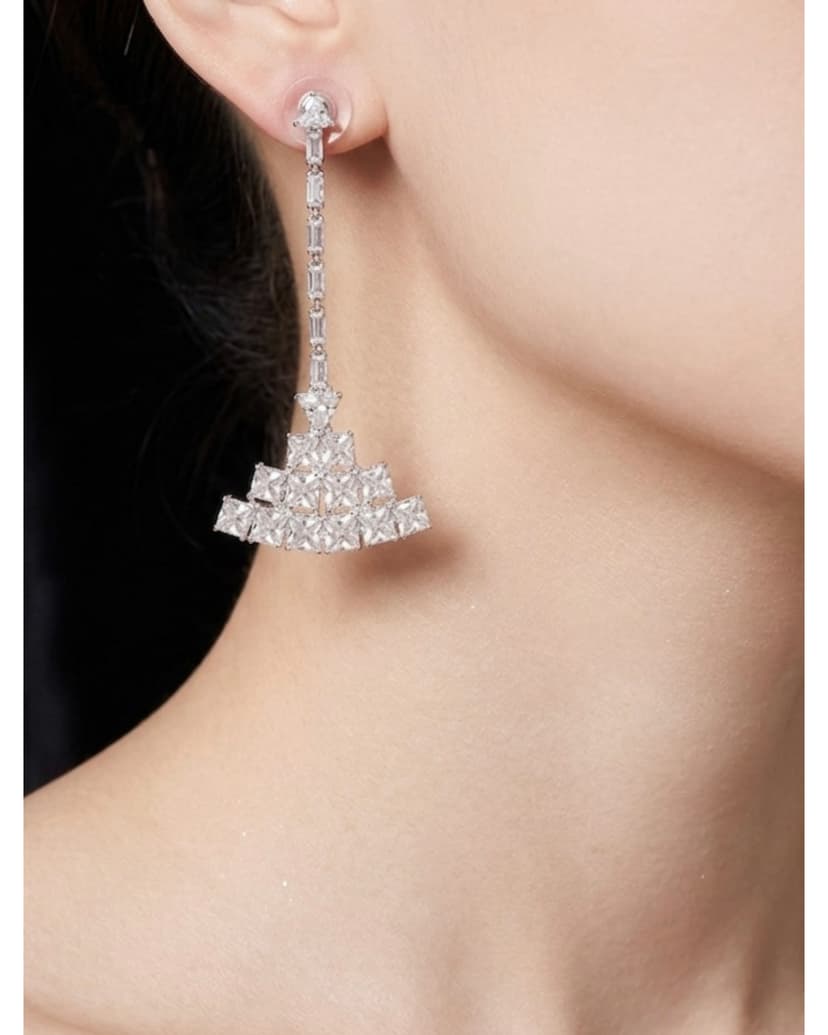 Zircon Geometric Fan Drop Earrings
