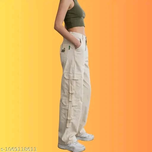 Women Eight Pocket Cream Cargo Pants | Trendy Streetwear Cargo Pant