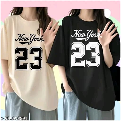GIRLS TRENDY KOREAN OVERSIZED PRINTED TSHIRT PACK OF 2 PIECE".