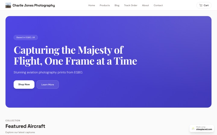 Charlie Jones Photography — a real store built and published on SitesPlaced