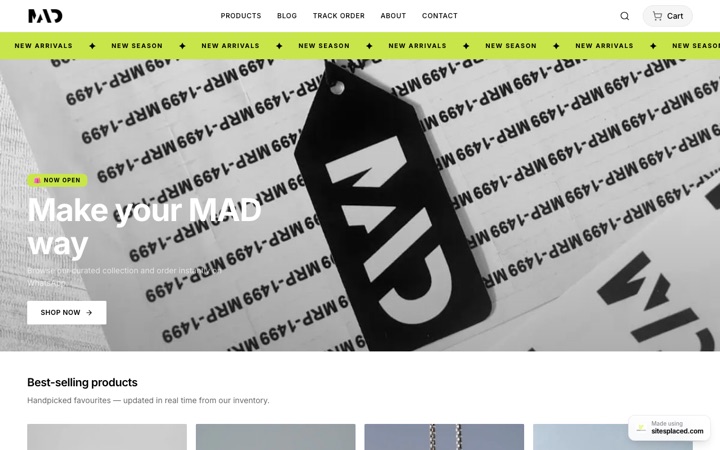 Mad — a real store built and published on SitesPlaced