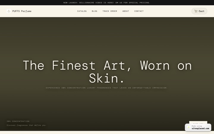 PUFFS Perfume — a real store built and published on SitesPlaced