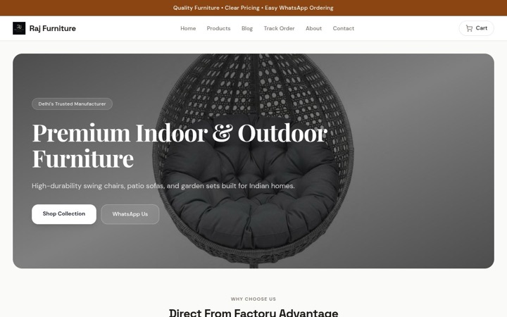 Raj Furniture — a real store built and published on SitesPlaced