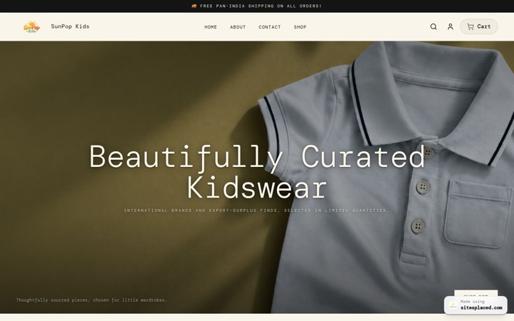 SunPop Kids — a real store built and published on SitesPlaced