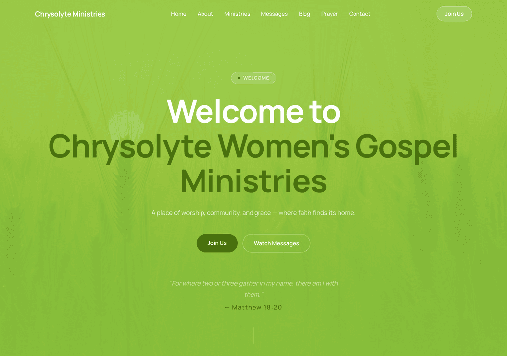 Chrysolyte Ministries — a real church & ministry built and published on SitesPlaced