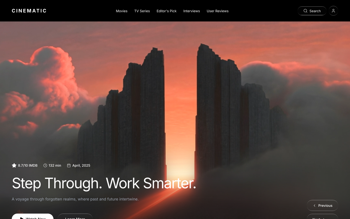 Cinematic — Film & Video template preview on SitesPlaced