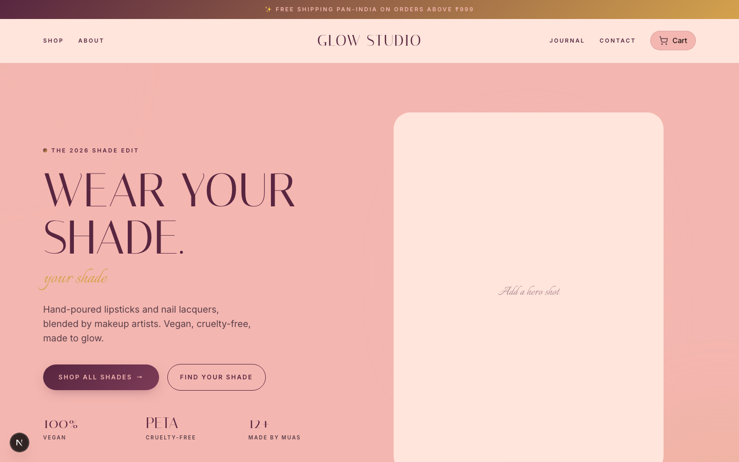 Glow Studio — Cosmetics template preview on SitesPlaced