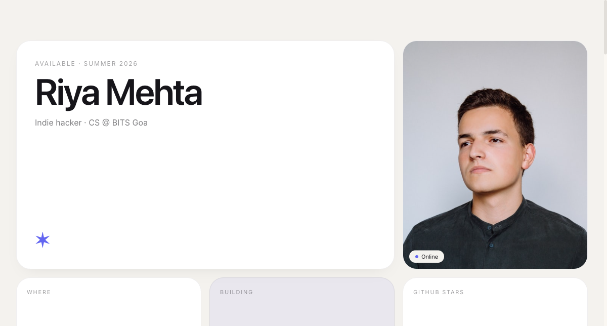 Bento Portfolio template preview on SitesPlaced