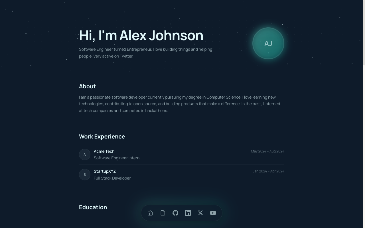 CS Student Portfolio template preview on SitesPlaced