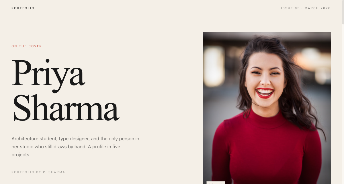 Magazine Portfolio template preview on SitesPlaced