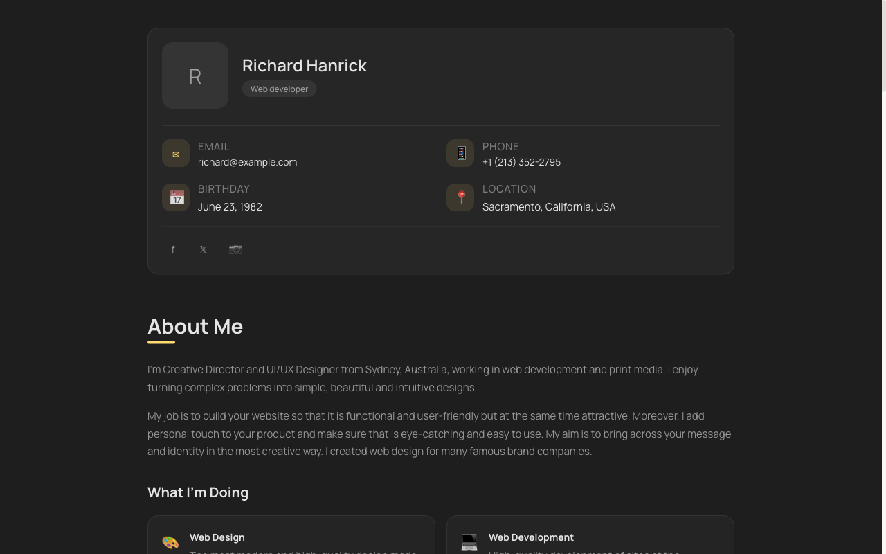 vCard Portfolio template preview on SitesPlaced